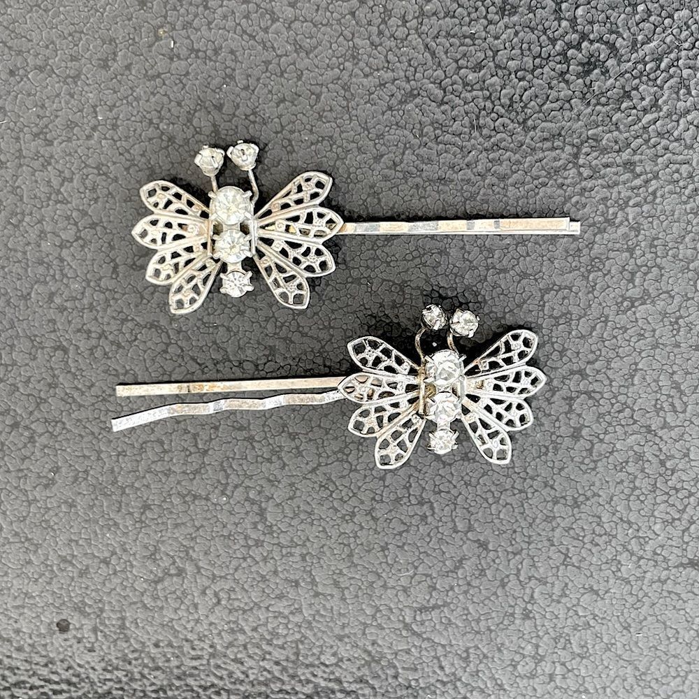 Vintage! Set of 2 Metal, Embellished, Butterfly Hair Clips. From the Mid-1990s.